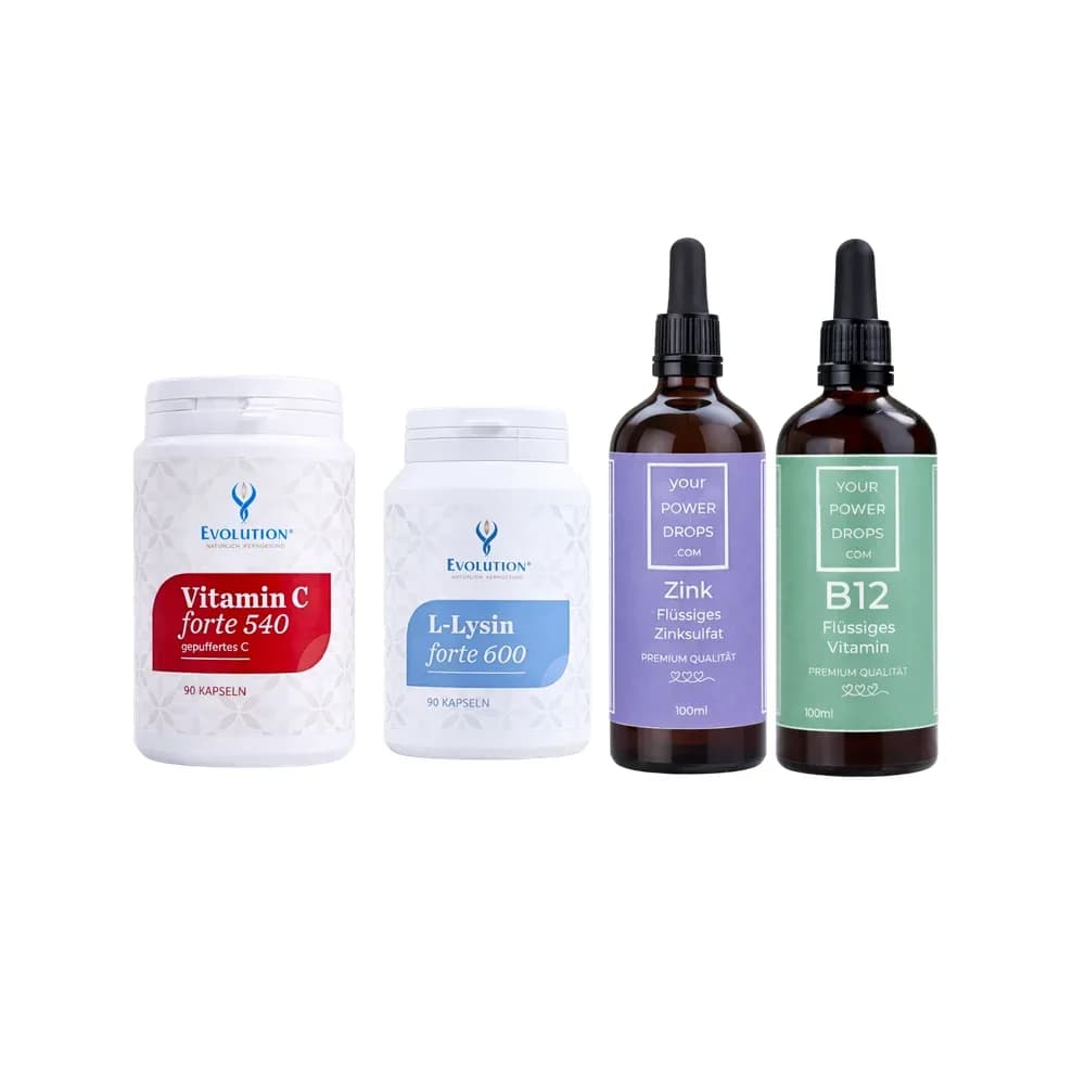 Starterset - Premium Qualität Flüssiges Zink + Vitamin B 12, Vitamin C forte 540, L - Lysin forte 600