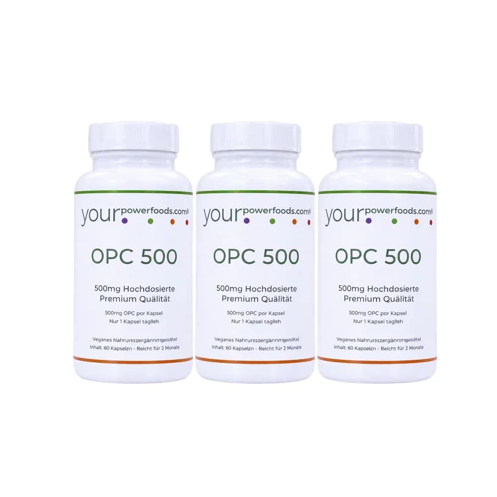 OPC Hochdosiert 500mg, Weintrauben Kernextrakt, 2+1 Gratis