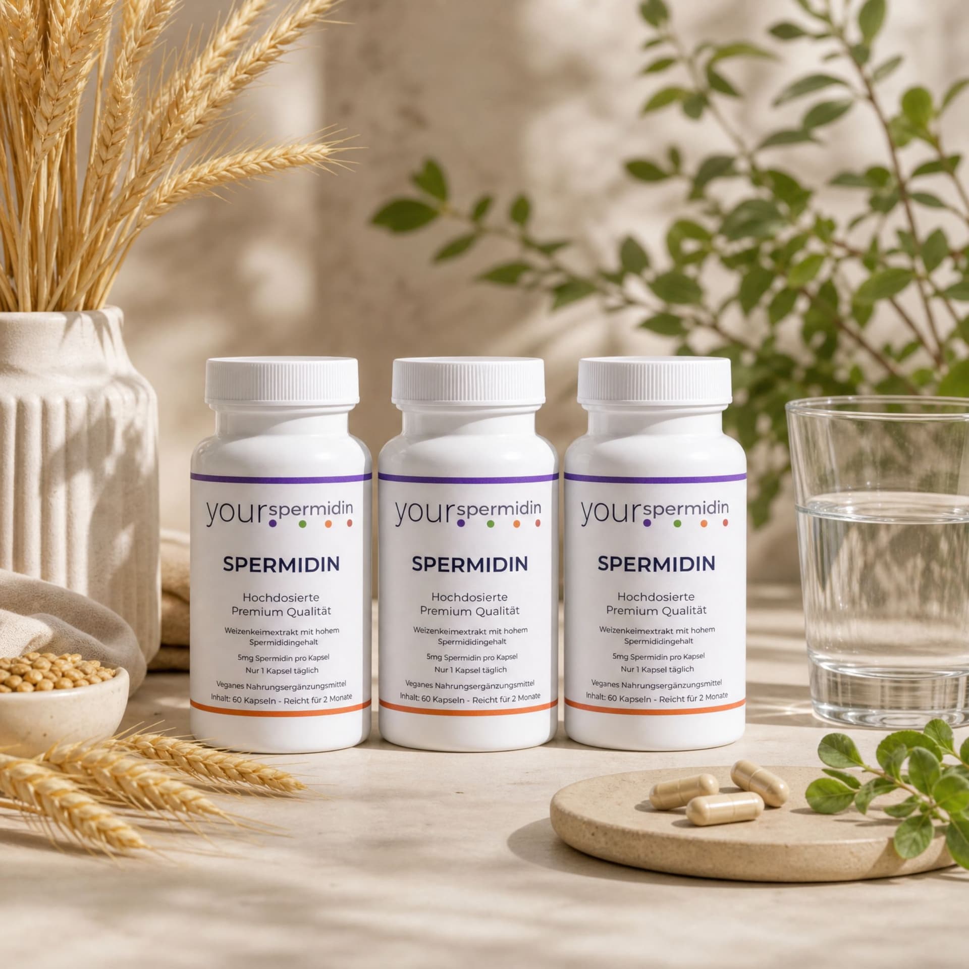 Spermidin Hochdosiert 5mg | Spermidin für 6 Monate | Weizenkeimextrakt Kapseln Kaufen | 3-er Vorteilsset – Produktbild 2