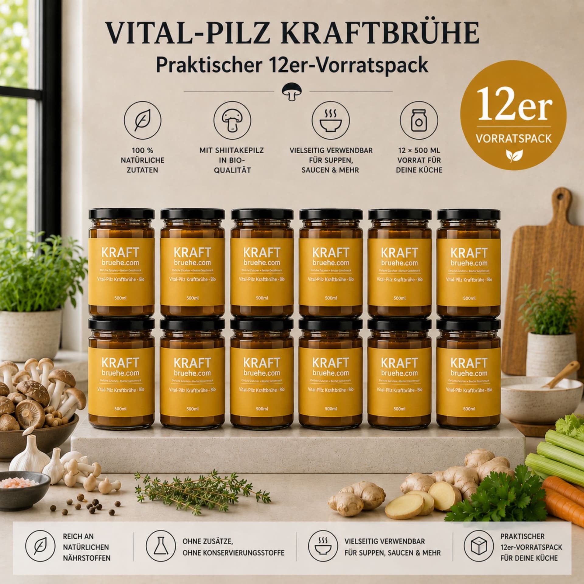 Vitalna gljiva bio juha (temeljac), 12 x 500 ml – priprema