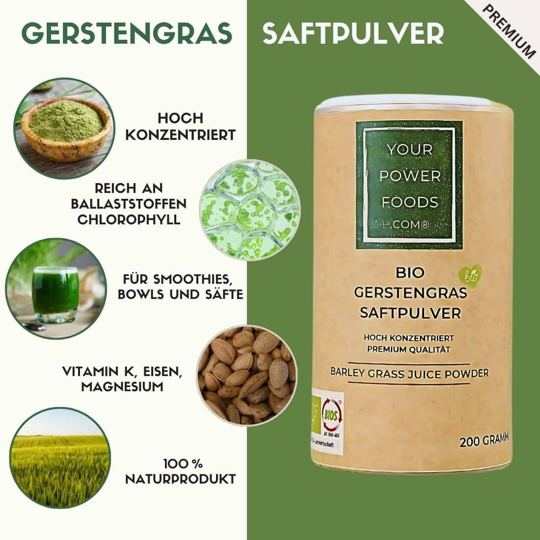 Bio Gerstengras Saftpulver, 50 - Fach konzentriert, 200g