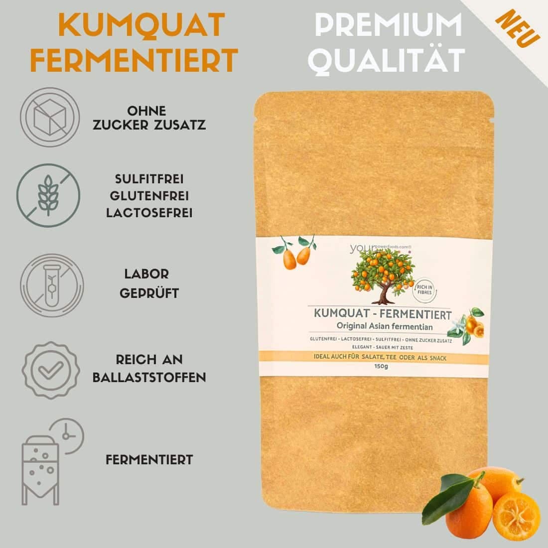 Kumquat fermentiert, 100g, Premium Qualität