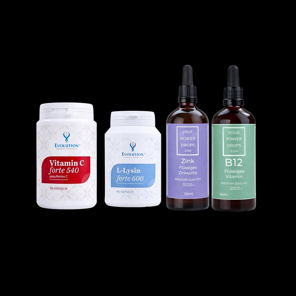 Starterset - Premium Qualität Flüssiges Zink + Vitamin B 12, Vitamin C forte 540, L - Lysin forte 600