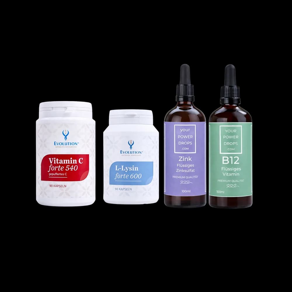 Starterset - Premium Qualität Flüssiges Zink + Vitamin B 12, Vitamin C forte 540, L - Lysin forte 600 Starterset - Premium Qualität Flüssiges Zink + Vitamin B 12, Vitamin C forte 540, L - Lysin forte 600