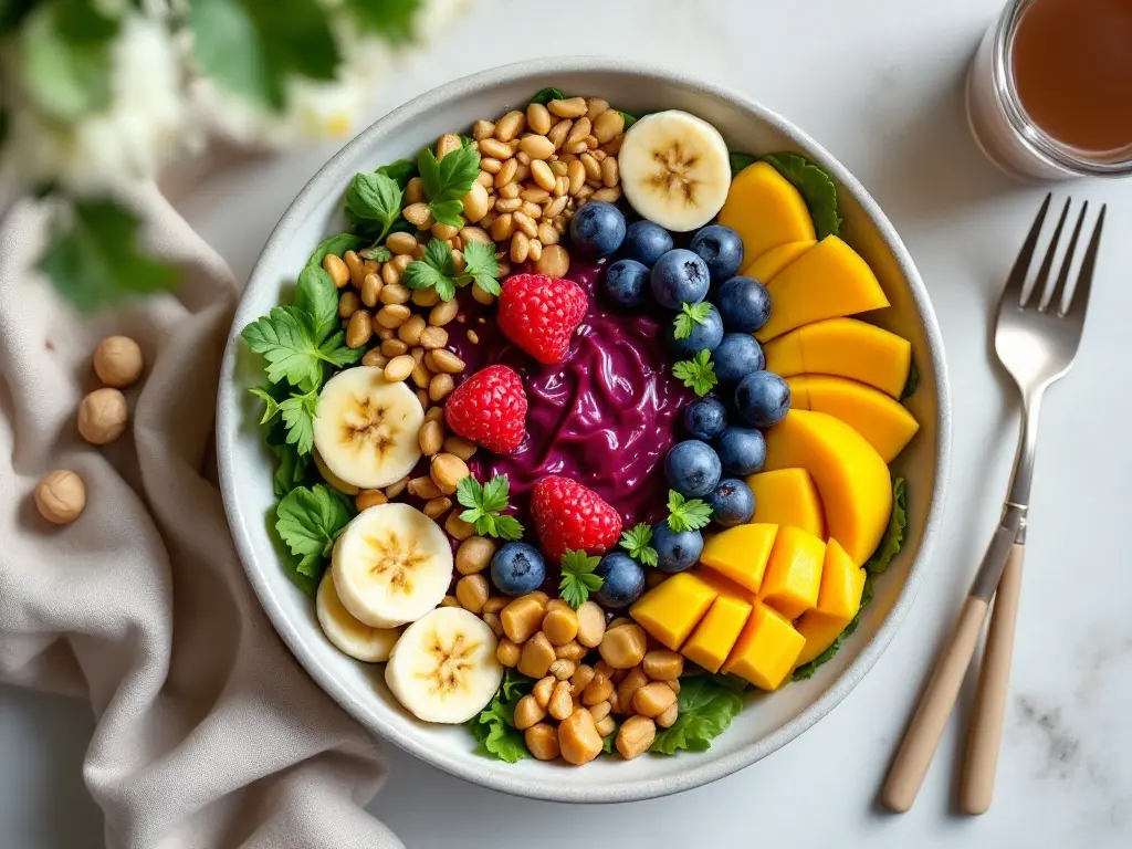 Beeren-Acai-Bowl mit Mango und Drachenfrucht