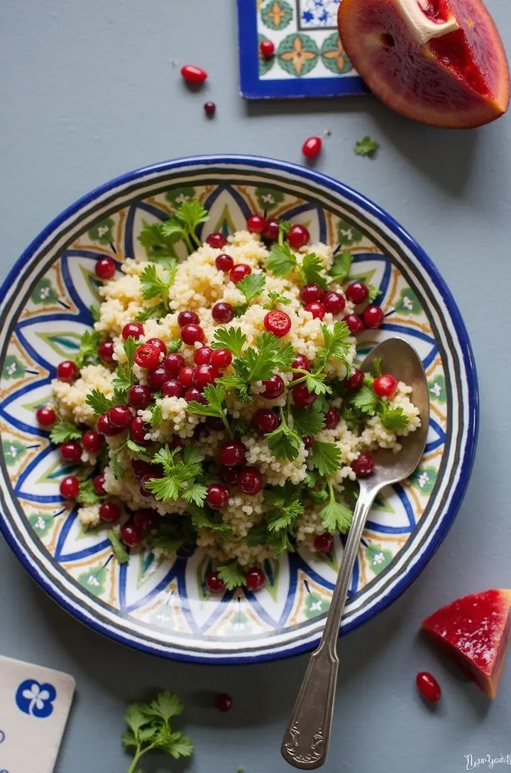Couscous-Salat mit Granatapfelkernen und frischen Kräutern