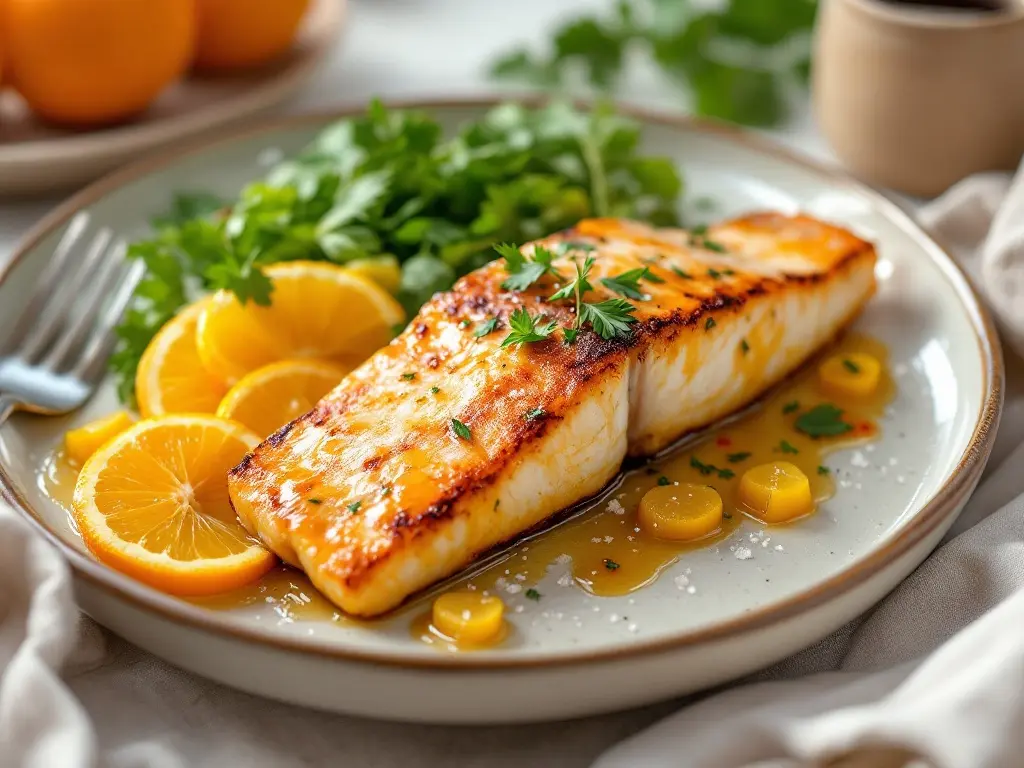 Gedämpfter Kabeljau mit warmer Orangen-Vinaigrette