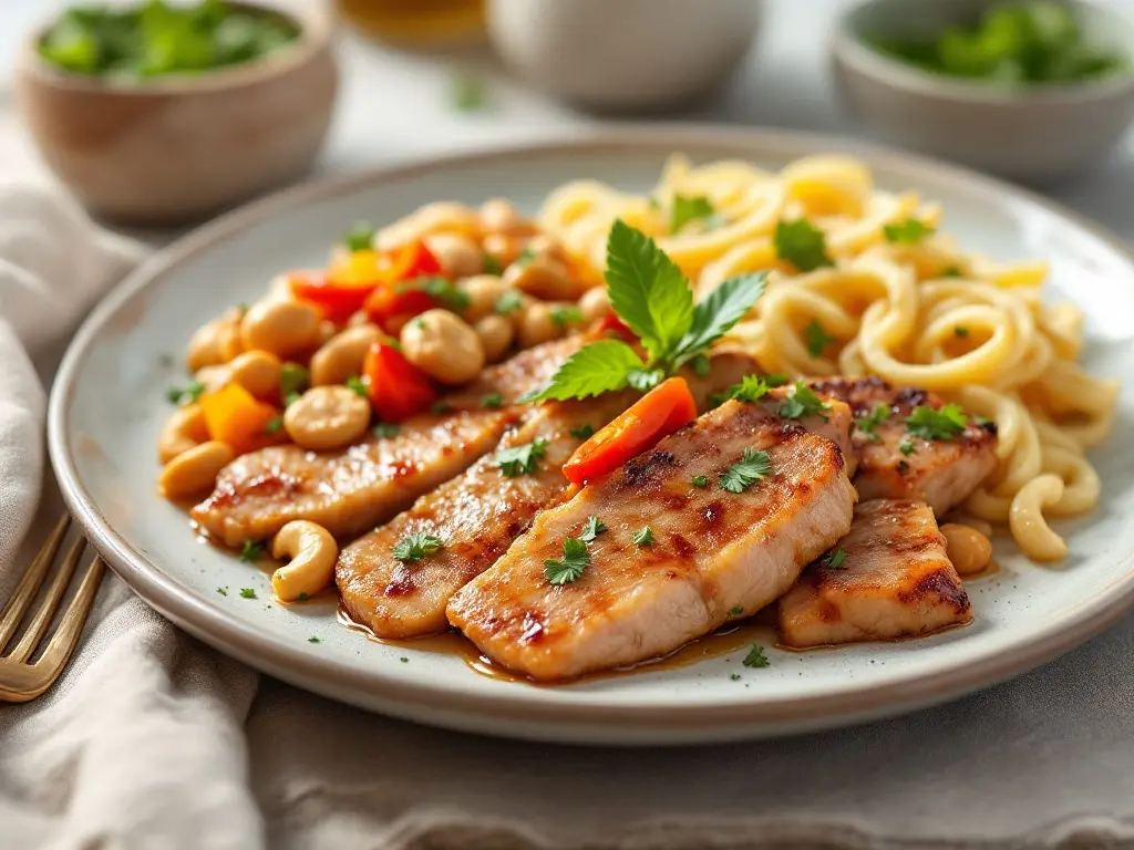Gebratene Putenstreifen mit Brokkoli und Cashewkernen aus dem Wok