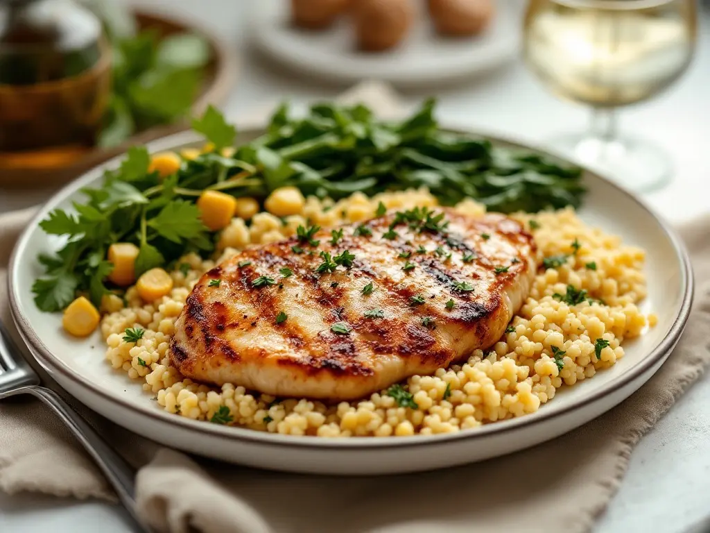 Geflügel-Couscous-Pfanne mit Spinat und Rosinen