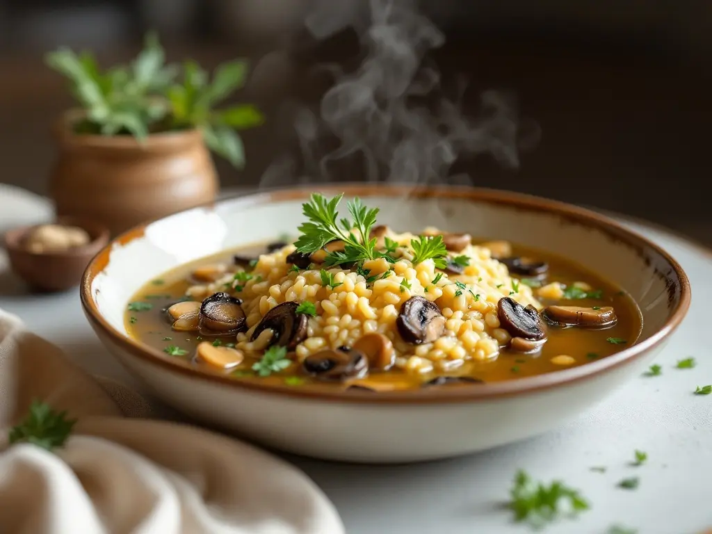 Gerstenrisotto mit Shiitake und jungem Blattspinat