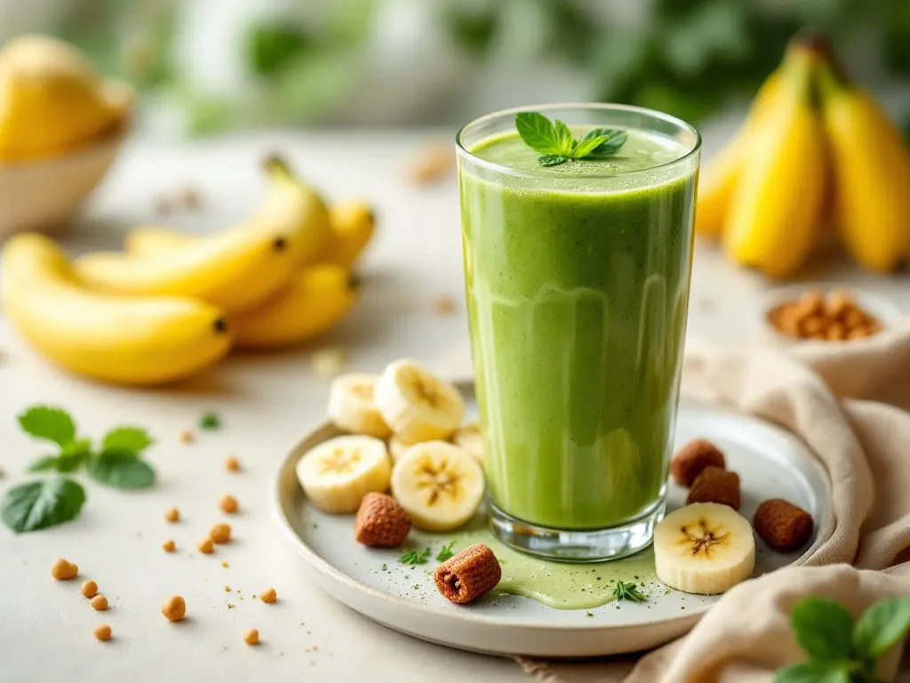 Grüner Power-Smoothie mit Spinat, Banane und Kürbiskernen