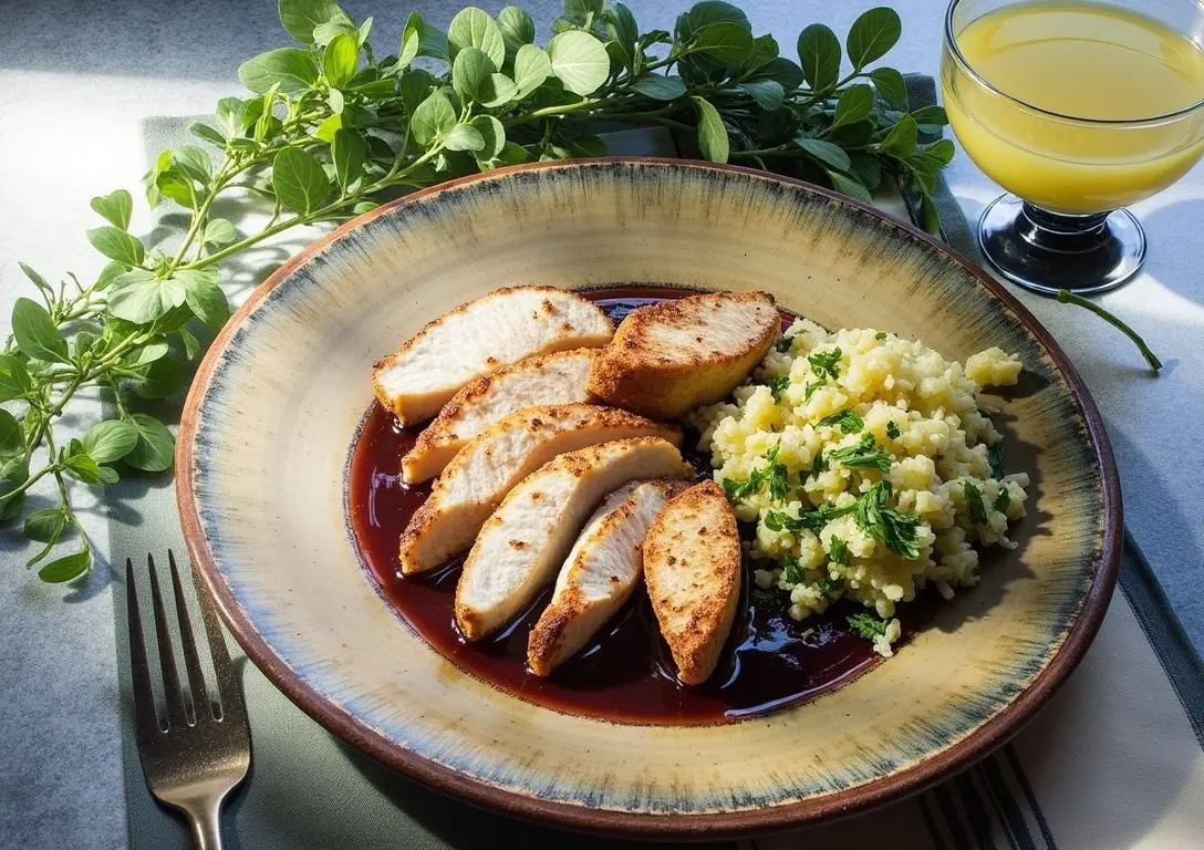 Hähnchenbrust mit Preiselbeersauce und Ananas