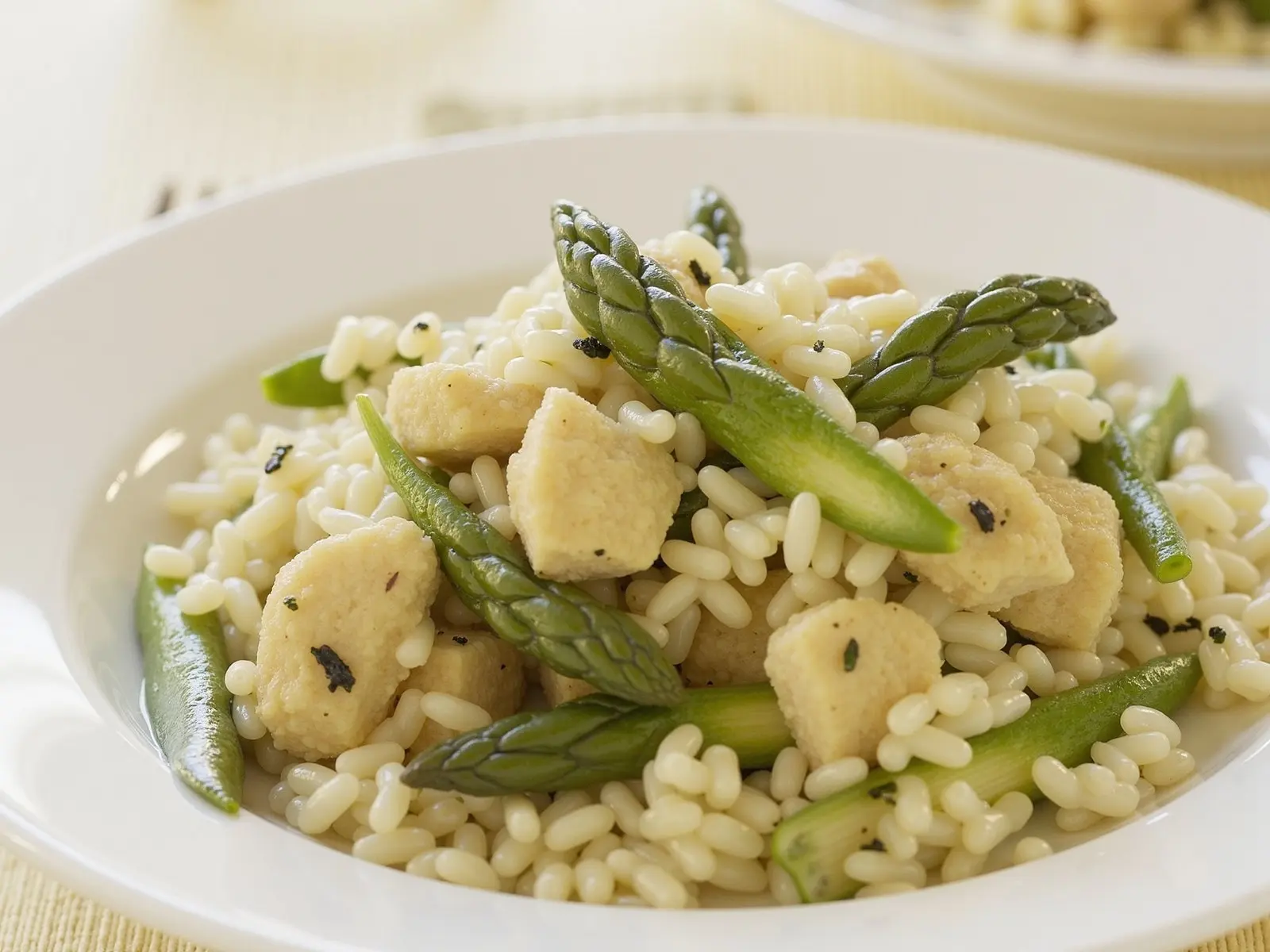 Hähnchen-Risotto mit grünem Spargel
