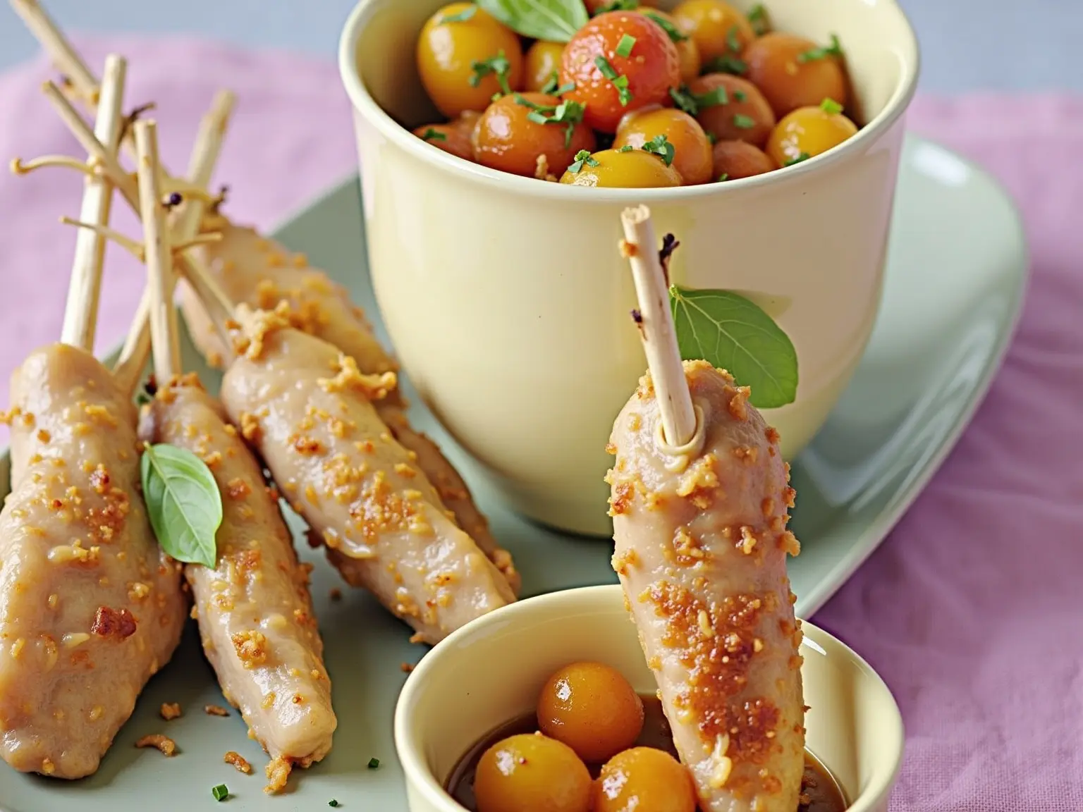 Hähnchen-Spieße mit frischer Nektarinen-Paprika-Soße