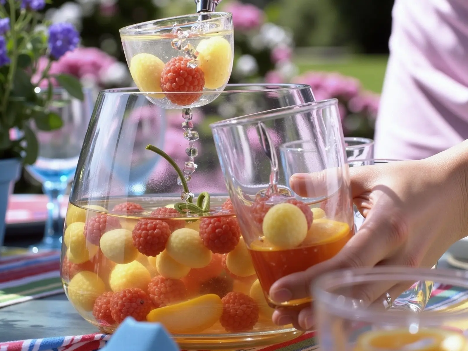 Holunderblüten-Bowle mit Melonenkugeln