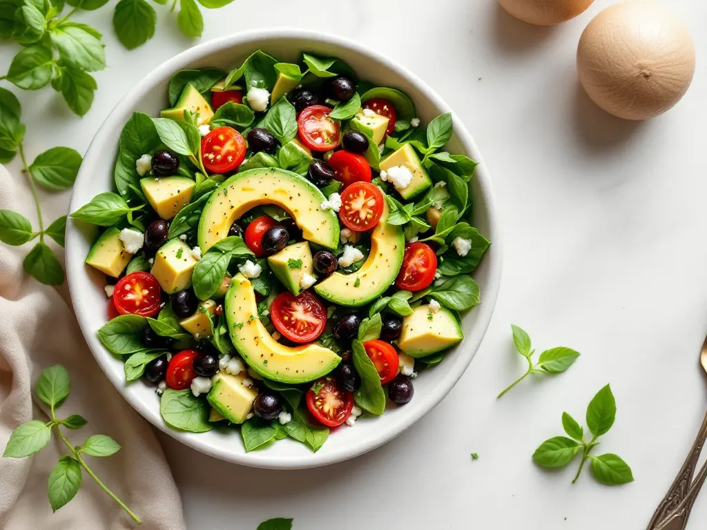 Cremiger Hüttenkäse-Salat mit Avocado und gerösteten Pinienkernen