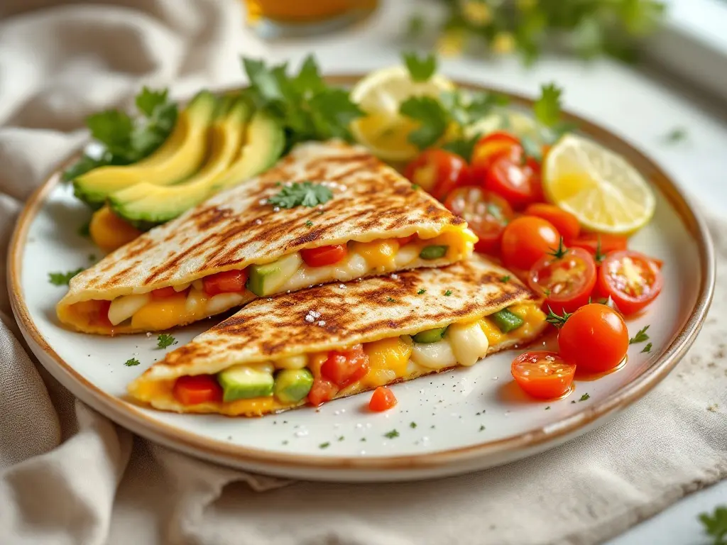 Knusprige Käse-Quesadillas mit gebratener Avocado und frischer Tomatensalsa