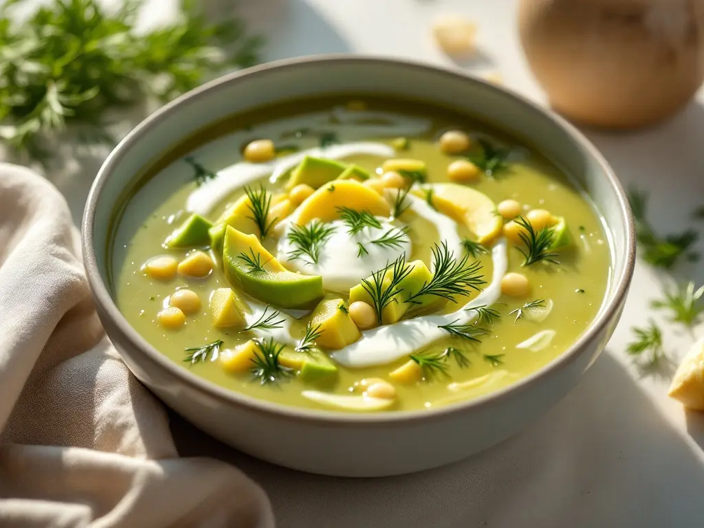 Kalte Gurken-Avocado-Suppe mit Dill und Joghurt