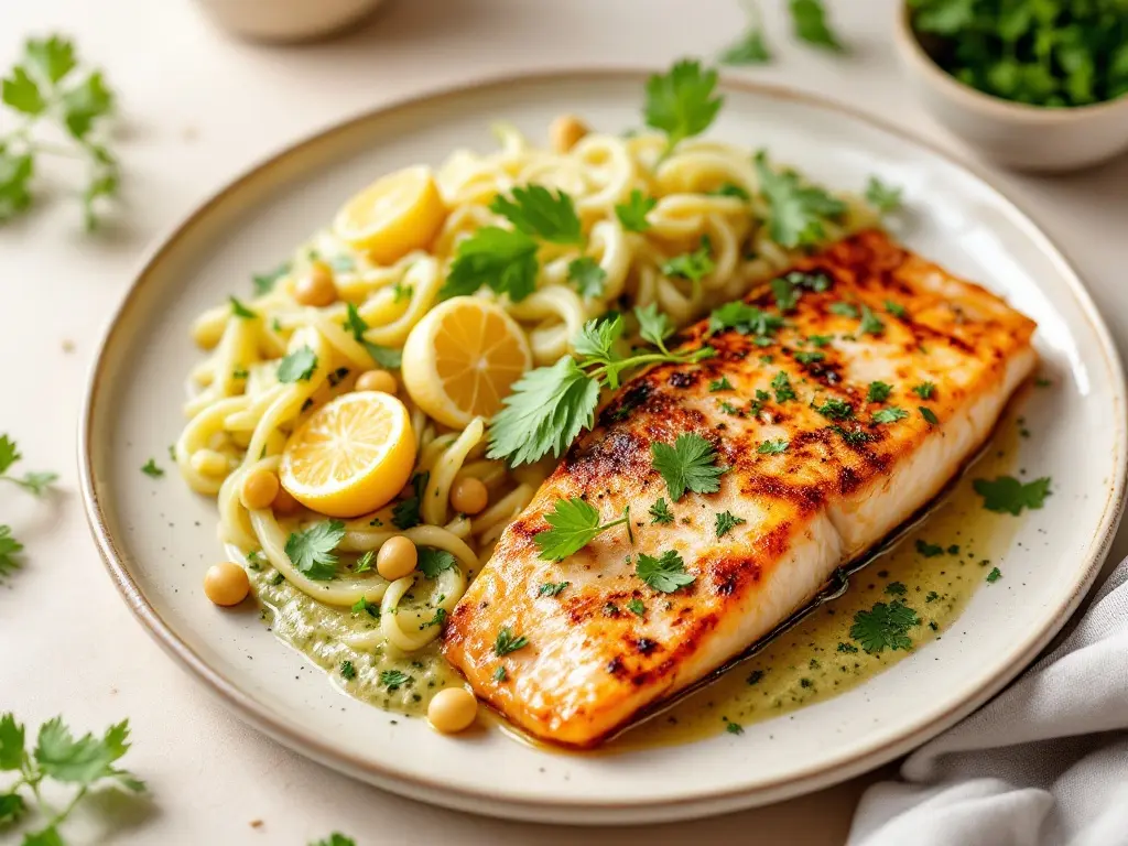 Marinierter Lachs mit würzigem Kräuter-Erdnuss-Pesto