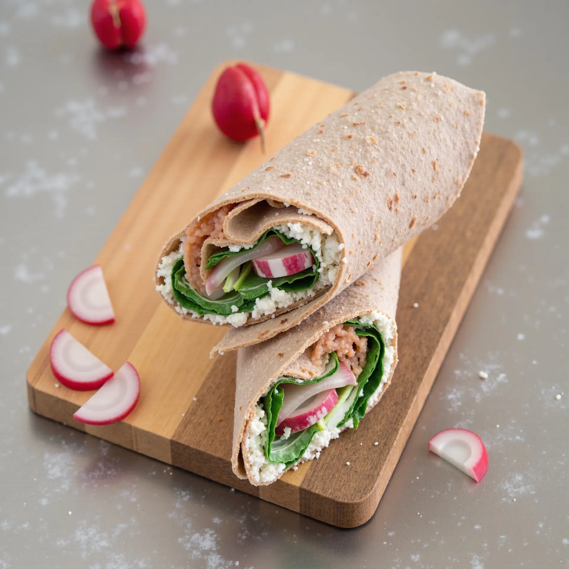 Räucherlachs-Wraps mit Hüttenkäse und Feldsalat