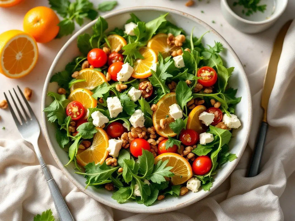 Linsen-Rucola-Salat mit Schafskäse und Walnüssen
