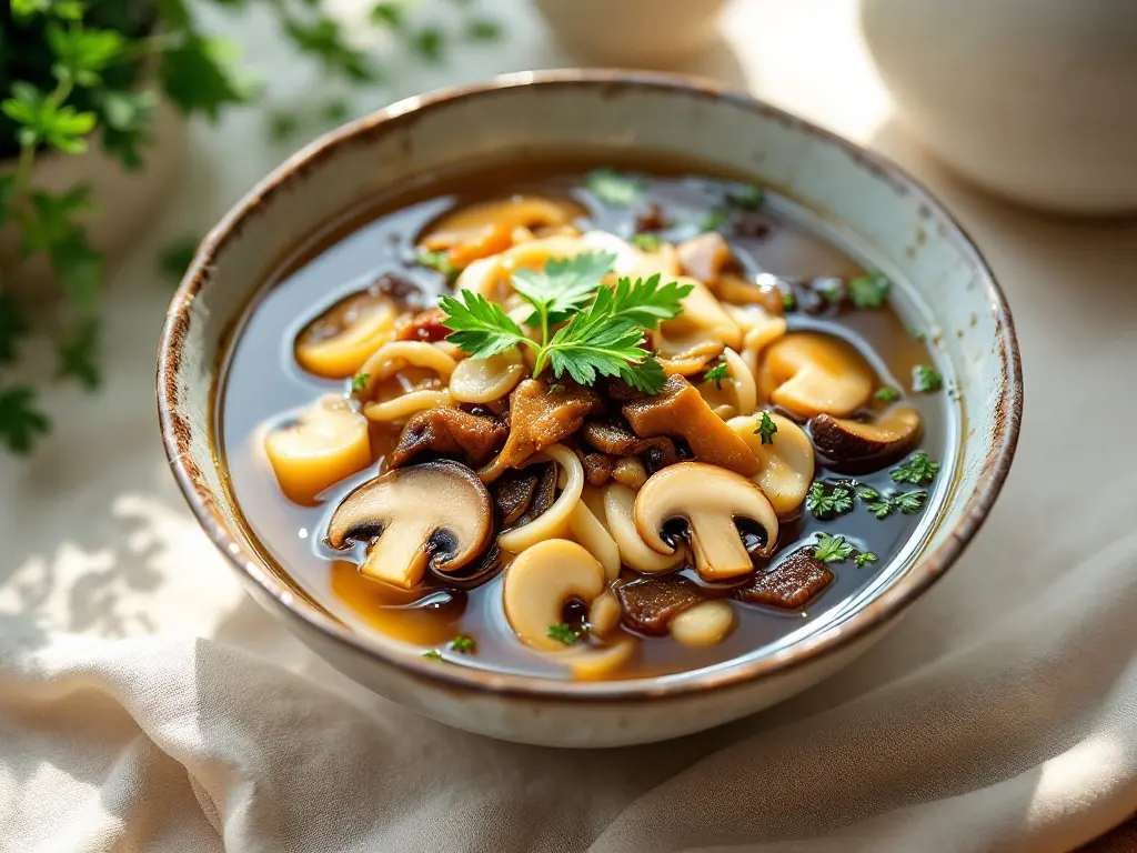 Klare Miso-Shiitake-Brühe mit Frühlingszwiebeln und Ingwer
