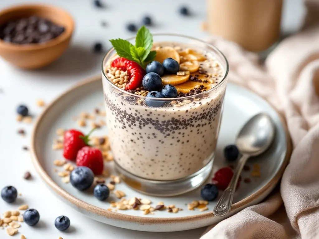 Overnight Oats mit Kakao, Chia und Heidelbeeren