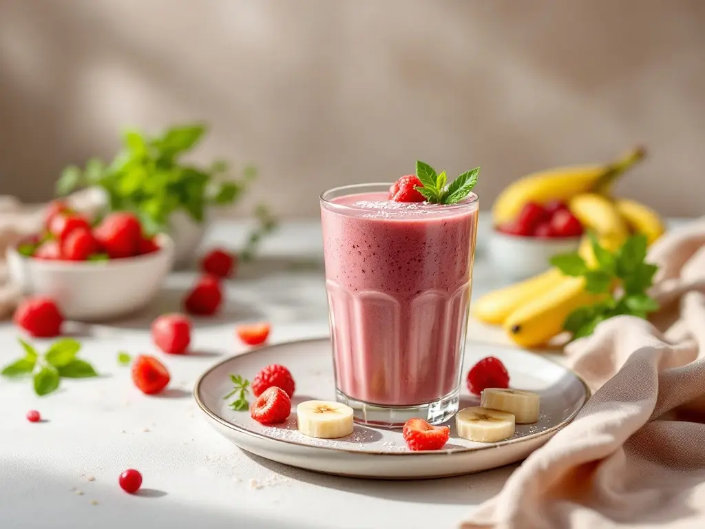 Roter Beeren-Smoothie mit Leinsamen und Hafer