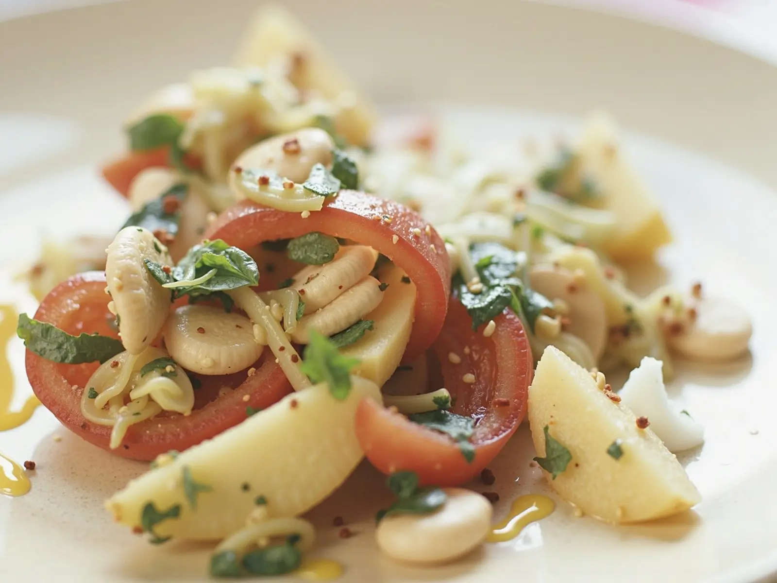 Weißer-Bohnen-Salat mit Kartoffeln und Tomaten
