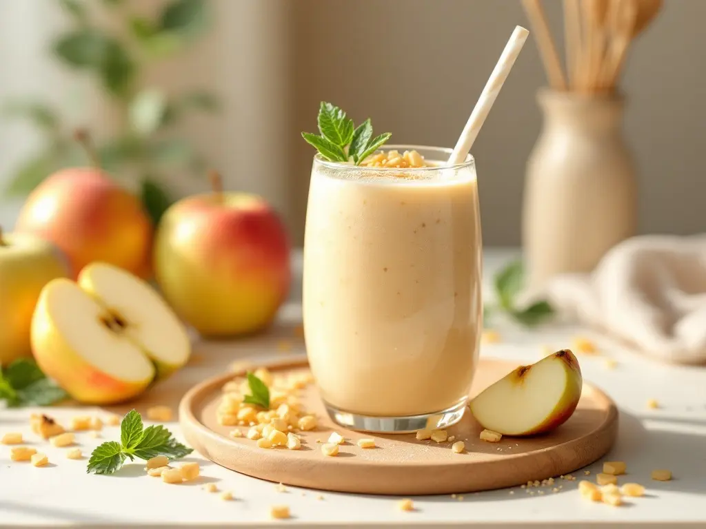 Sanddorn-Apfel-Smoothie mit Haferflocken und Leinsamen