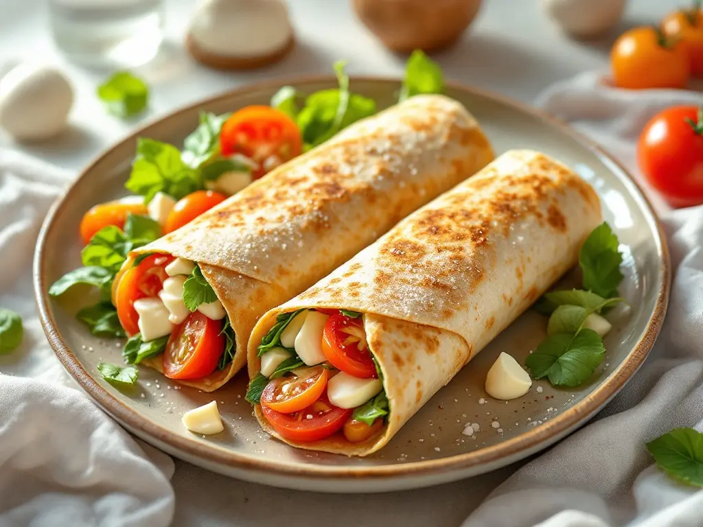 Sesam-Wraps mit Spinat, Mozzarella und Tomaten