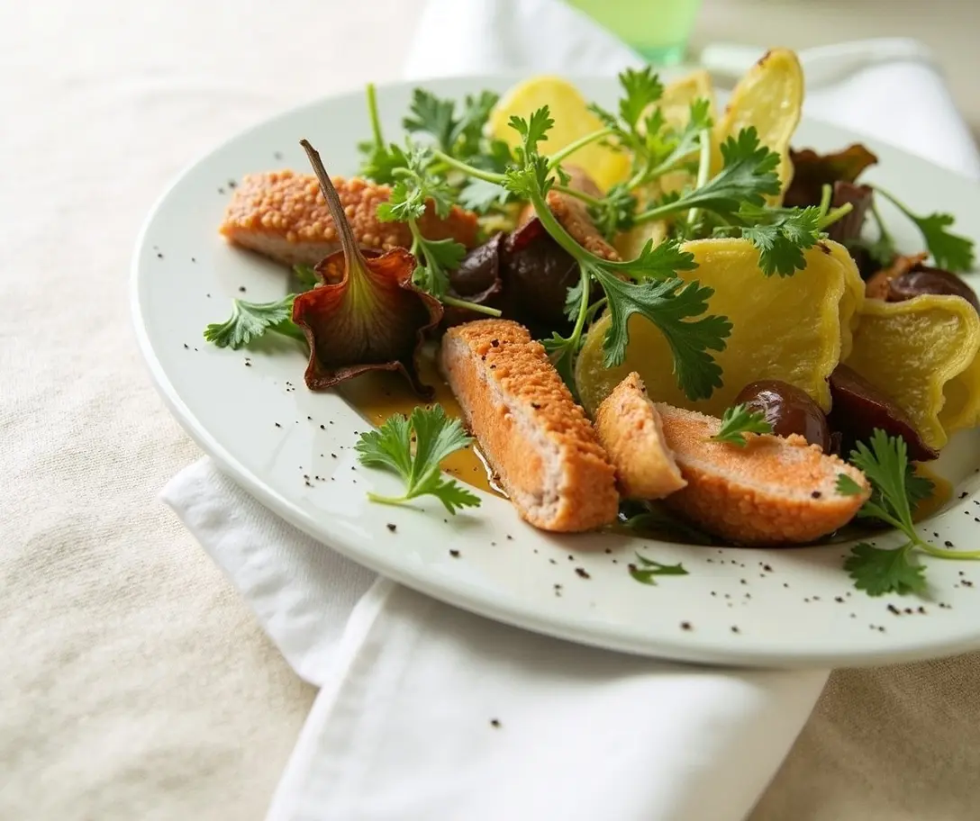 Sesam-Lachs mit buntem Blattsalat und Kerbel-Dressing