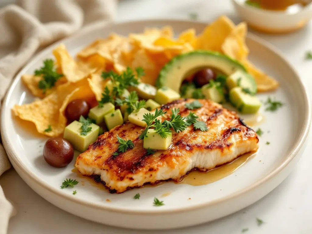 Überbackene Tortilla-Chips mit Hähnchen, Kidneybohnen und Avocado