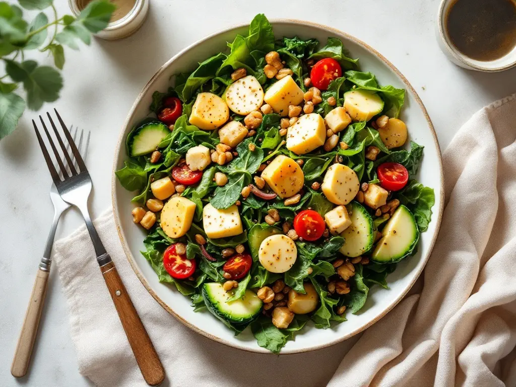 Warmer Grünkohl-Salat mit Birne, Walnuss und Blauschimmelkäse