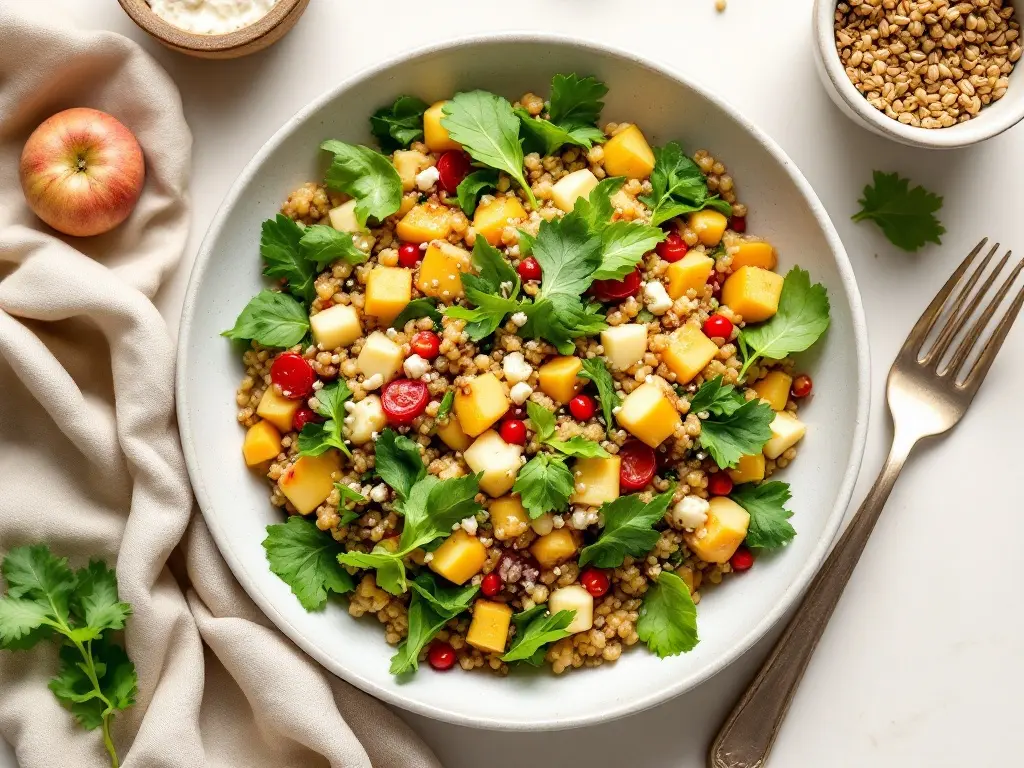 Warmer Quinoa-Salat mit geröstetem Kürbis, Granatapfel und Ziegenkäse