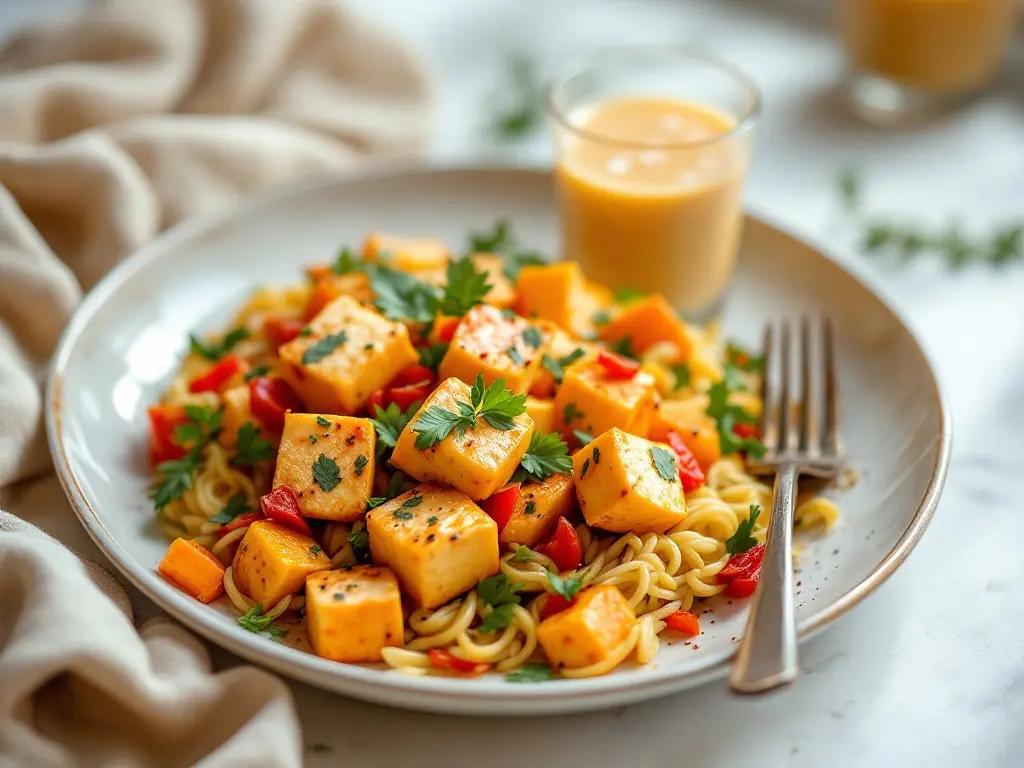 Buntes Wintergemüse mit mariniertem Tofu