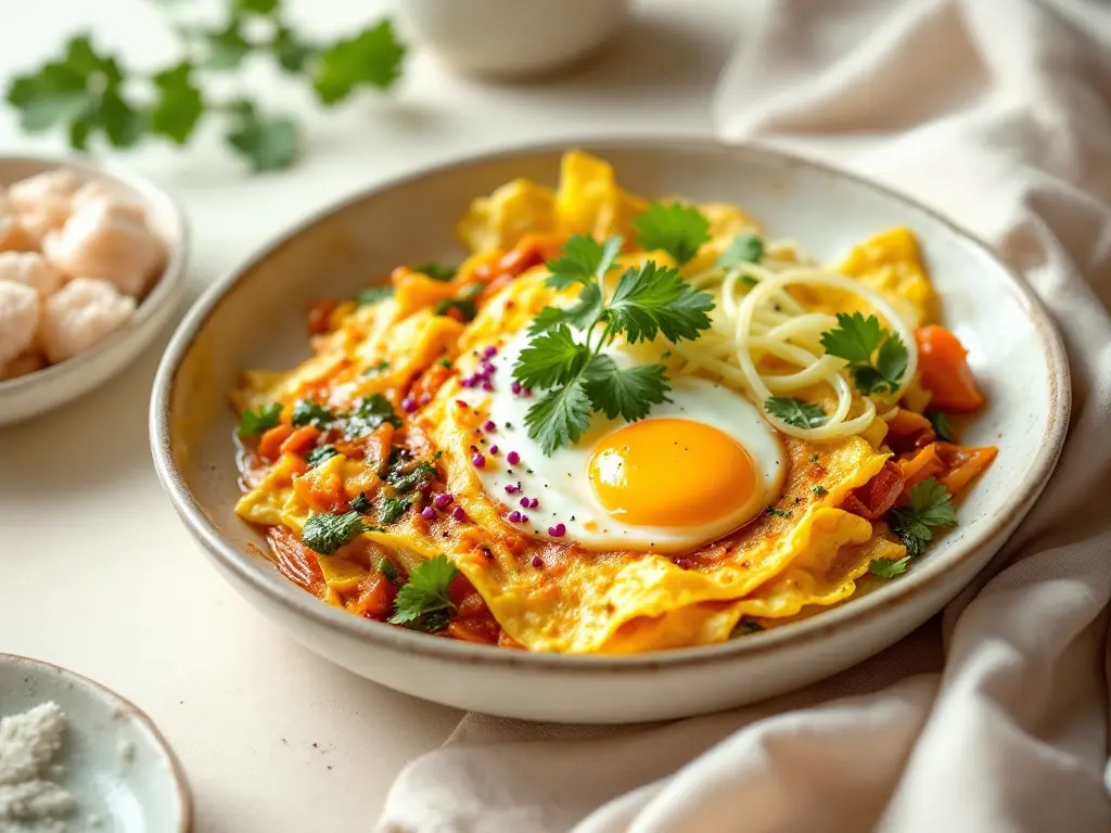 Würziges Kimchi-Omelett mit Frühlingszwiebeln
