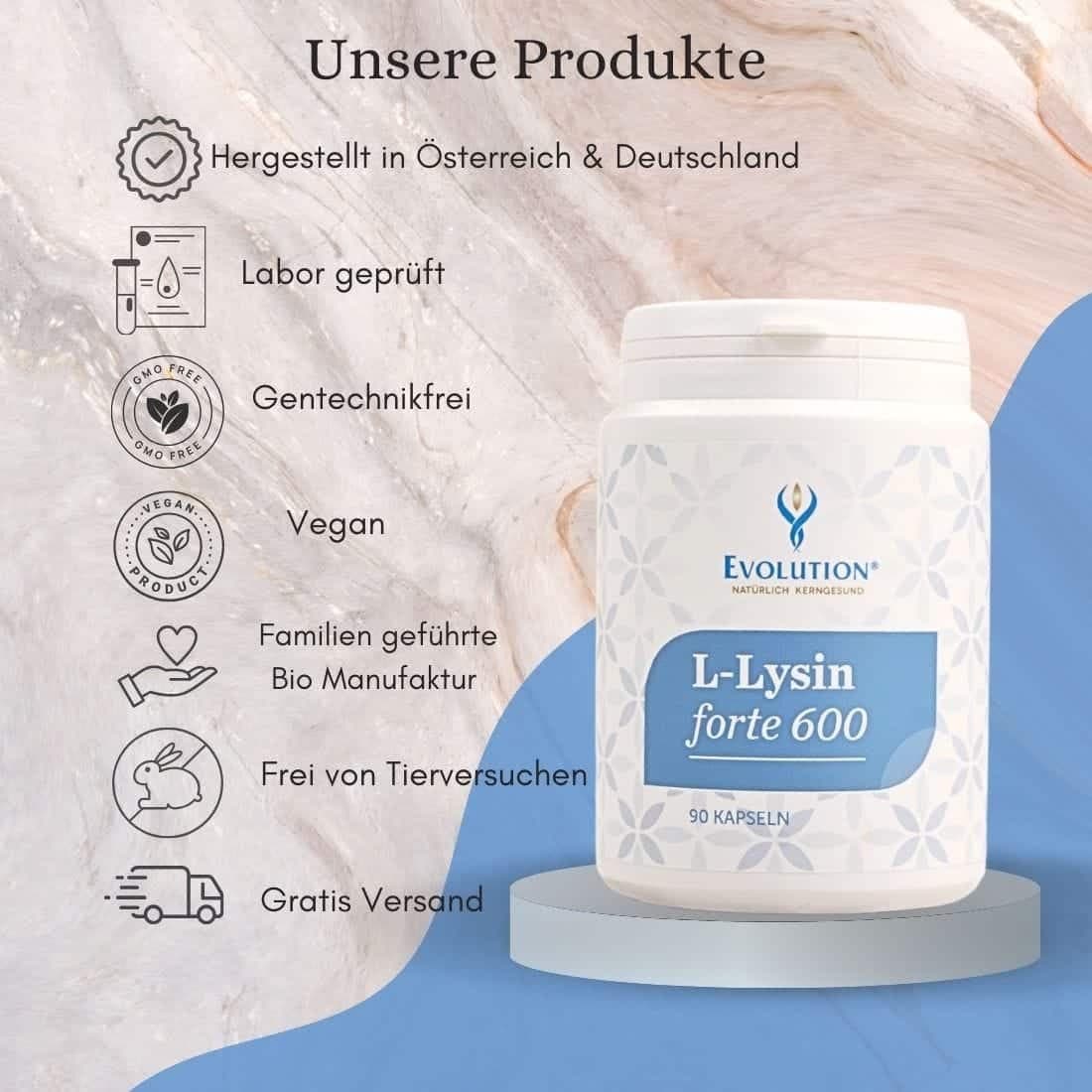 L-Lysin forte 600, Vegan, Lactosefrei, Glutenfrei, 90 Kapseln