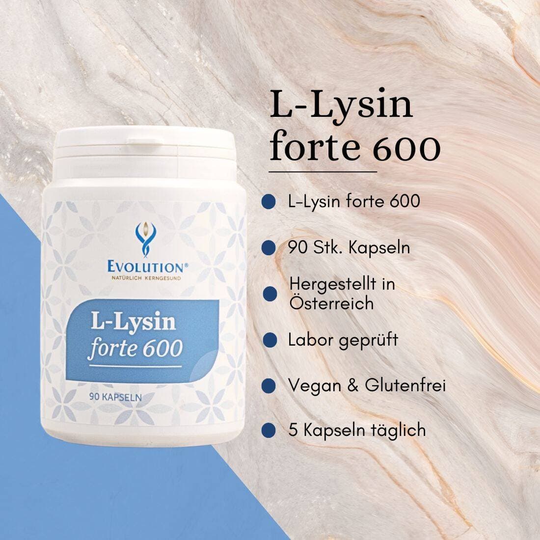 L-Lysin forte 600, Vegan, Lactosefrei, Glutenfrei, 90 Kapseln