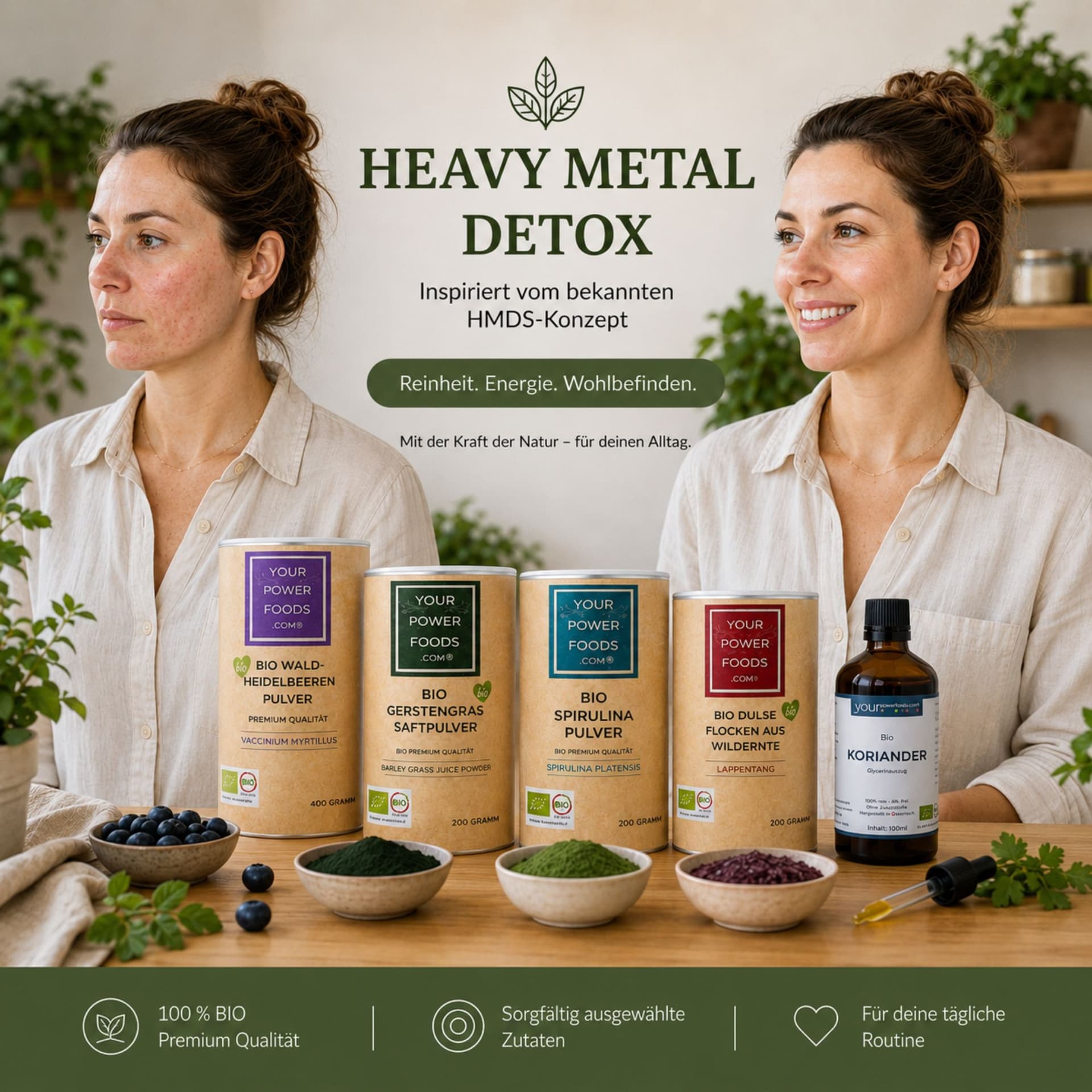 Heavy Metal Detox, POWERFOOD Set, HMDS, mit Bio Koriander Tinktur