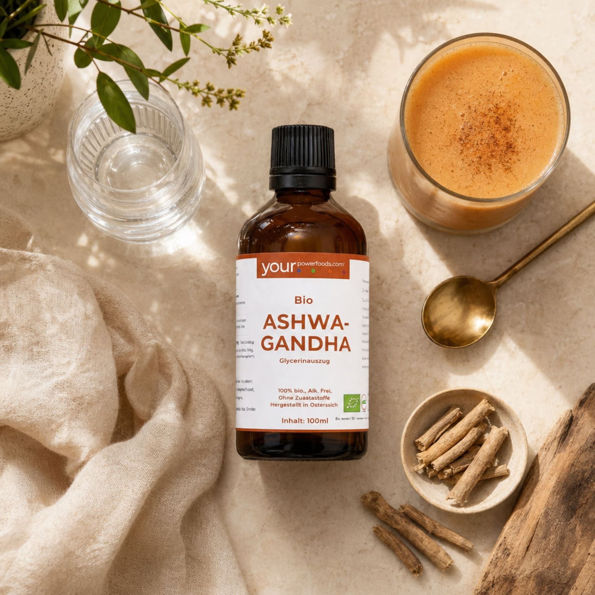 Bio tinktura ashwagandhe bez alkohola u staklenoj bočici od 100 ml