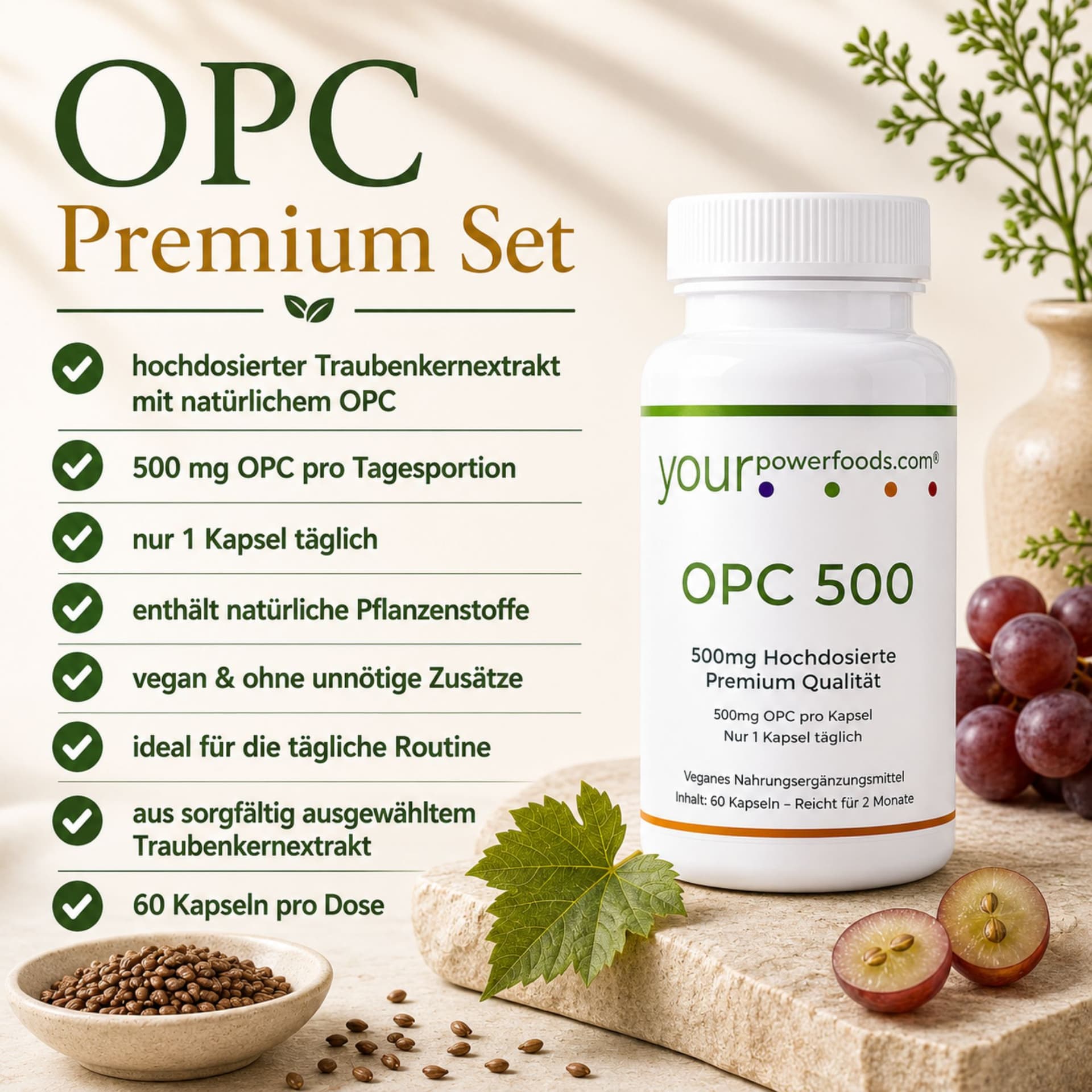 OPC visoke doze 500 mg, ekstrakt sjemenki grožđa, 2+1 gratis