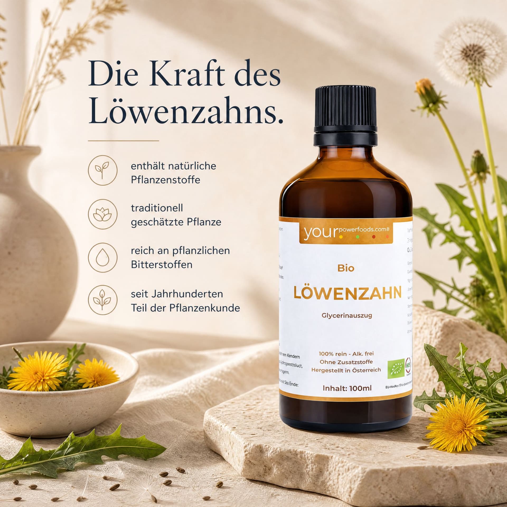 Bio Löwenzahn Tinktur, alkoholfrei, 100 ml