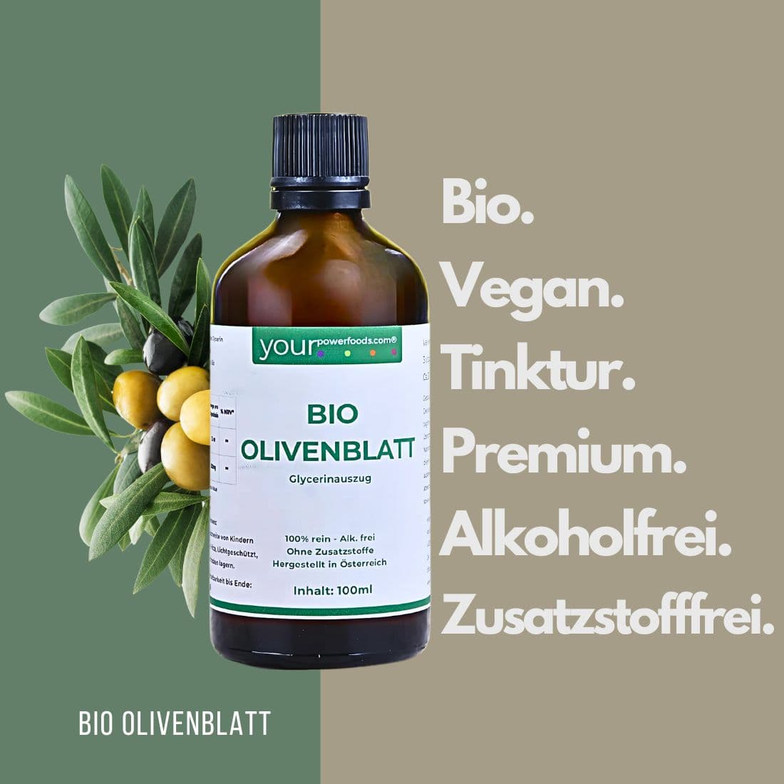 Bio Olivenblatt Tinktur, konform, alkoholfrei, 100 ml