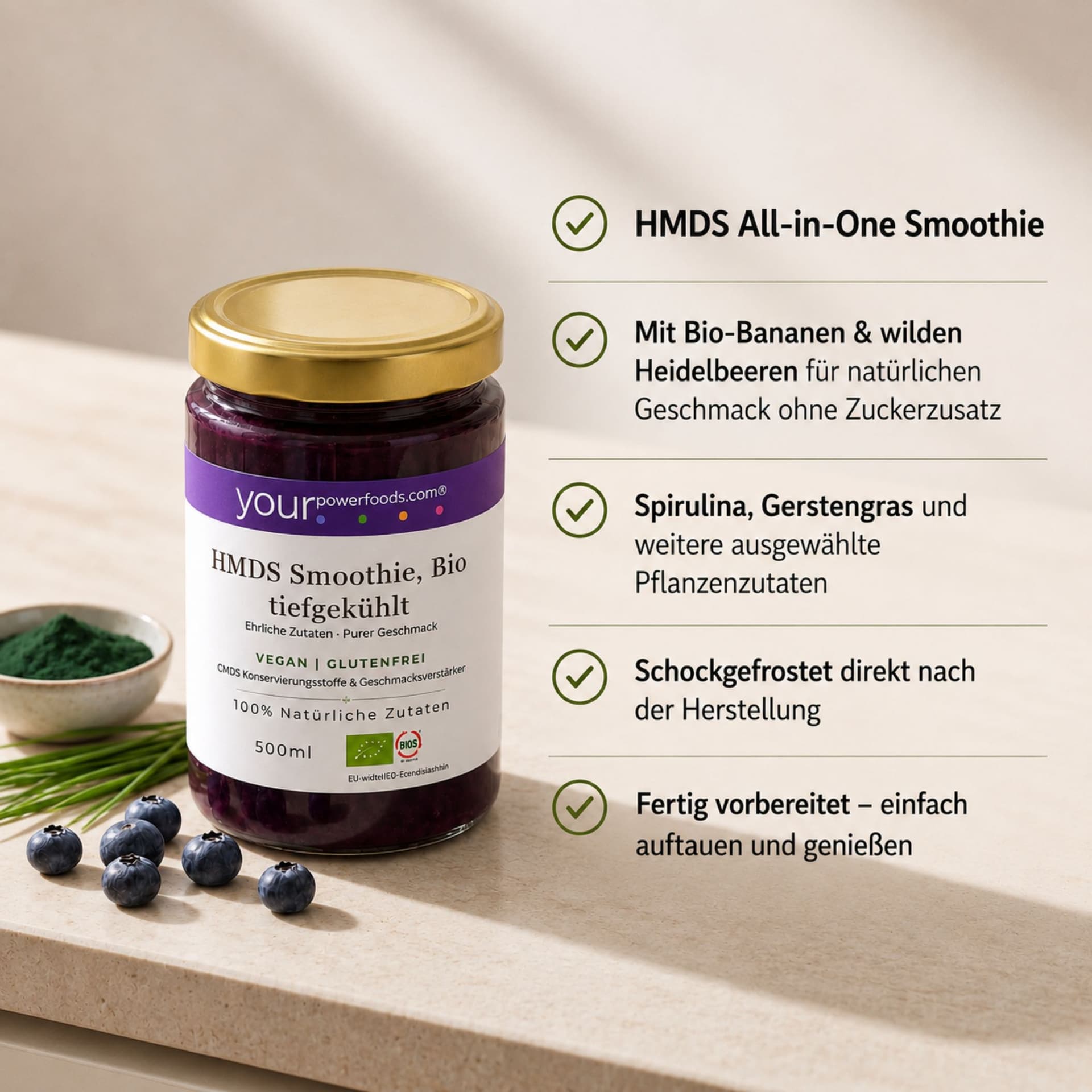HMDS Smoothie, tiefgekühlt, vegan, glutenfrei, Vorteilsset 12 x 500 ml