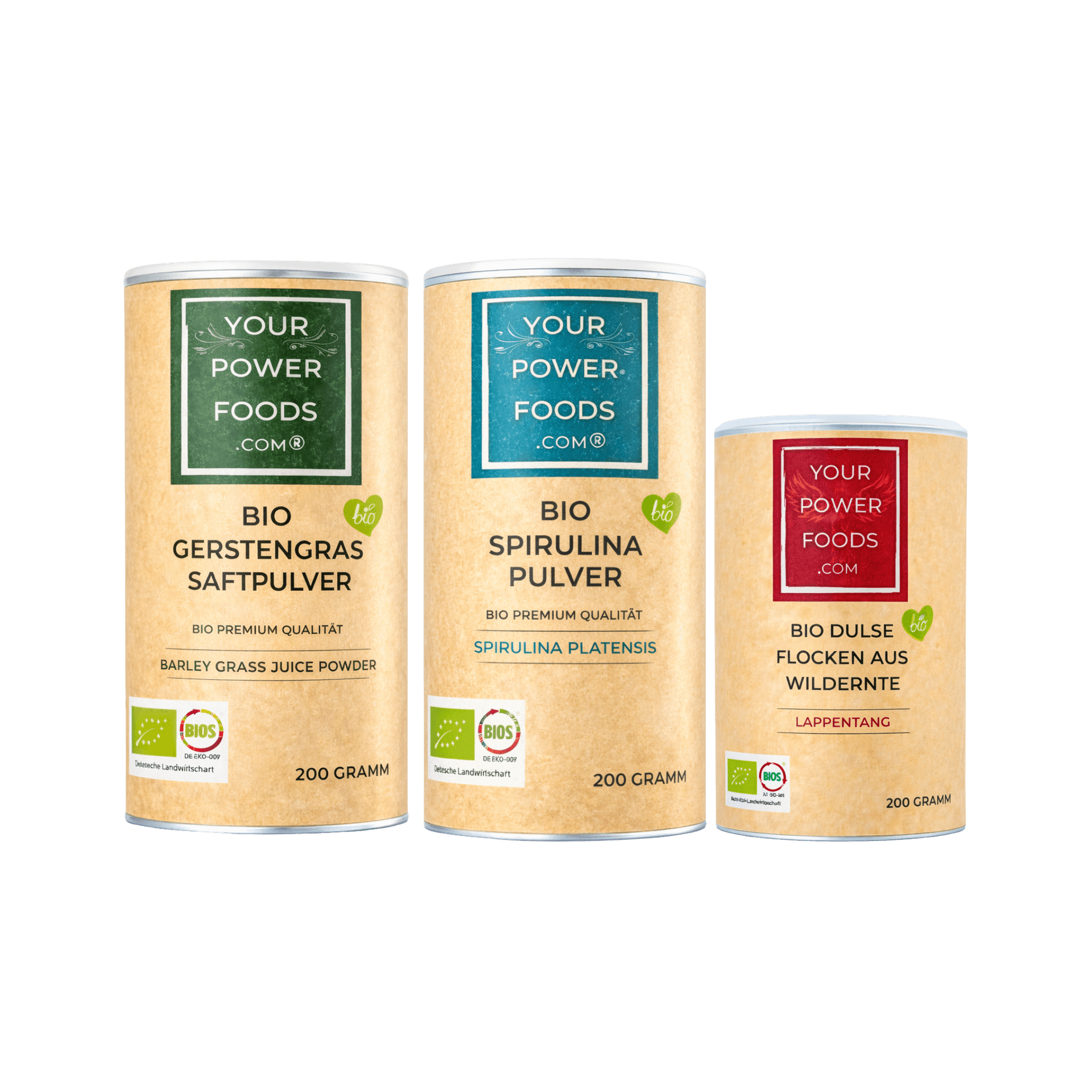 Power Foods Trio - Bio Spirulina, Dulse, Flocken, Gerstengras im Set
