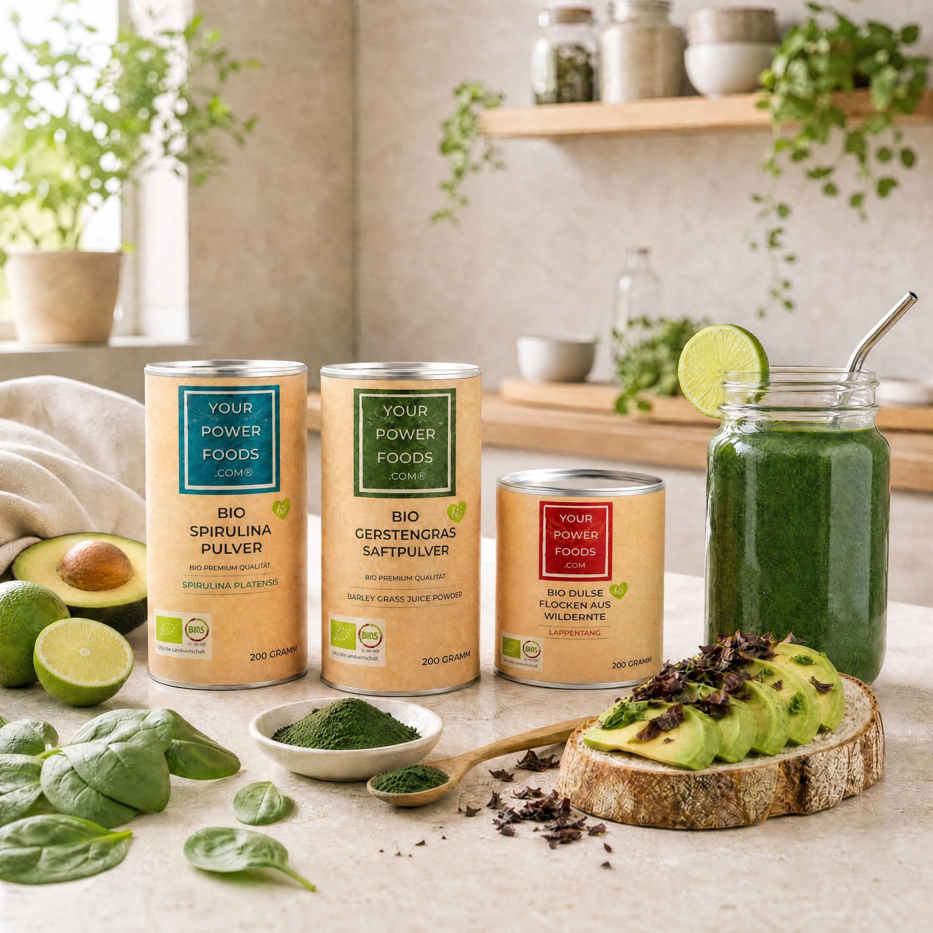 Power Foods Trio - Bio Spirulina, Dulse, Flocken, Gerstengras im Set