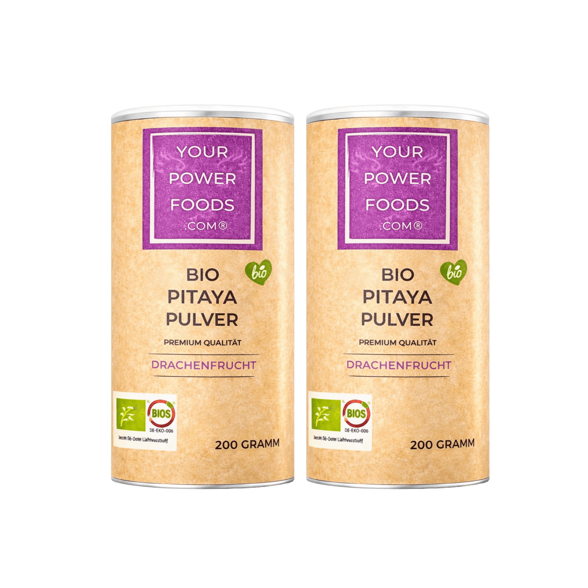 Bio Pitaya Pulver Set 2 x 200g, rotes Drachenfrucht Pulver, Red Dragon Powder