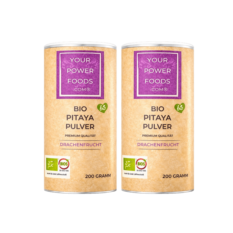 Bio Pitaya Pulver Set 2 x 200g, rotes Drachenfrucht Pulver, Red Dragon Powder