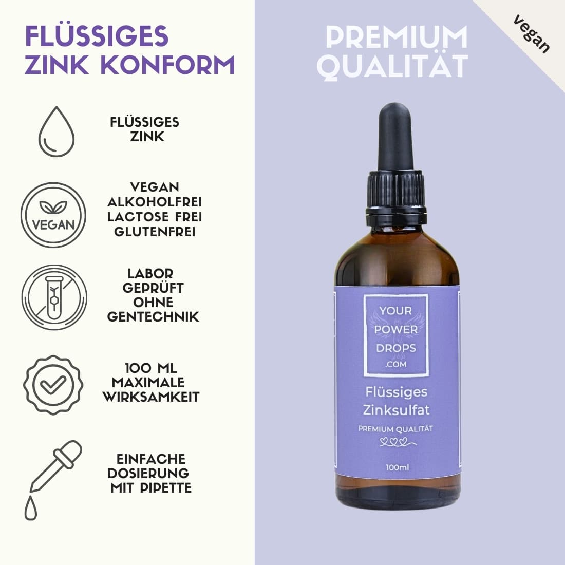 Flüssiges Zink Sulfat – konform, alkoholfrei – Premium Qualität, 100ml